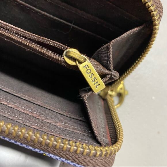 Fossil Wallet Wristlet Holds Money Credit Cards Coin Purse Blue Yellow - Picture 7 of 7